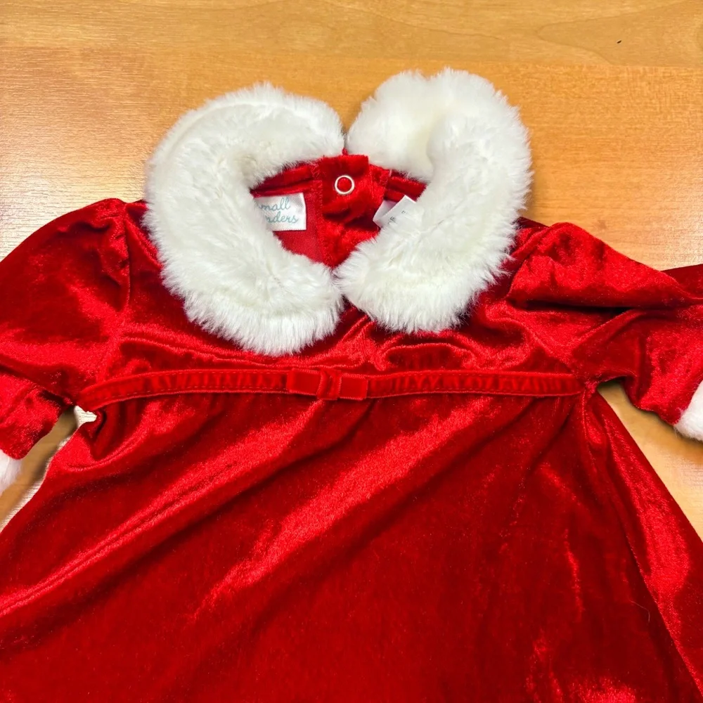 Small Wonders Red & White Velvet Santa Claus Christmas Dress & Bonnet 0-3M